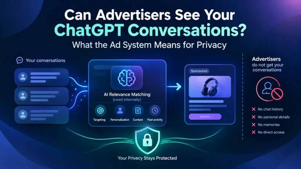 ChatGPT advertising privacy showing conversation data separated from advertisers