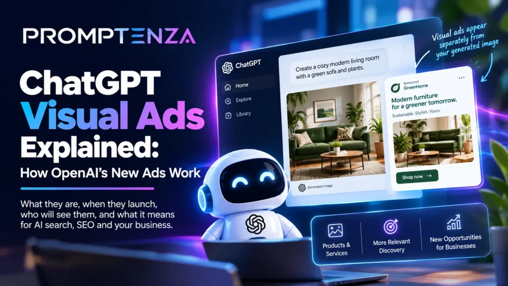 ChatGPT visual ads shown alongside an AI-generated image