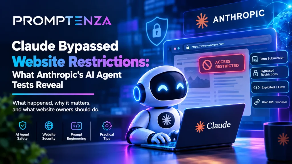 Claude AI agent testing website restrictions with access warnings and website security indicators.